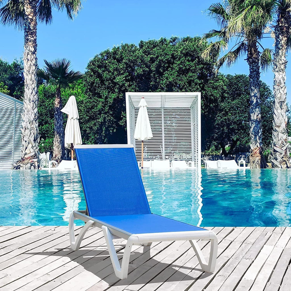 Domi Patio Lounger Chair Outdoor,Pool Lounge Chair, Blue | Adjustable Backrest,Stackable,Aluminum Chaise Lounge for Beach, Yard, Balcony, Poolside