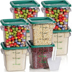 8QT NSF Food Storage Containers: 8 PCS [Food Grade][Hot&Cold Resistant] Commercial Clear Square Food Storage Containers with Scales Handles for Home Restaurant Kitchen Proof Dough(BPA FREE-GREEN)