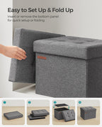 SONGMICS Small Folding Storage Ottoman, 15.7 x 12.2 x 12.2 Inches | Foot Rest Stool, 286 lb Load Capacity, Slate Gray and Ink Black, MINOTA Collection ULSF102G21