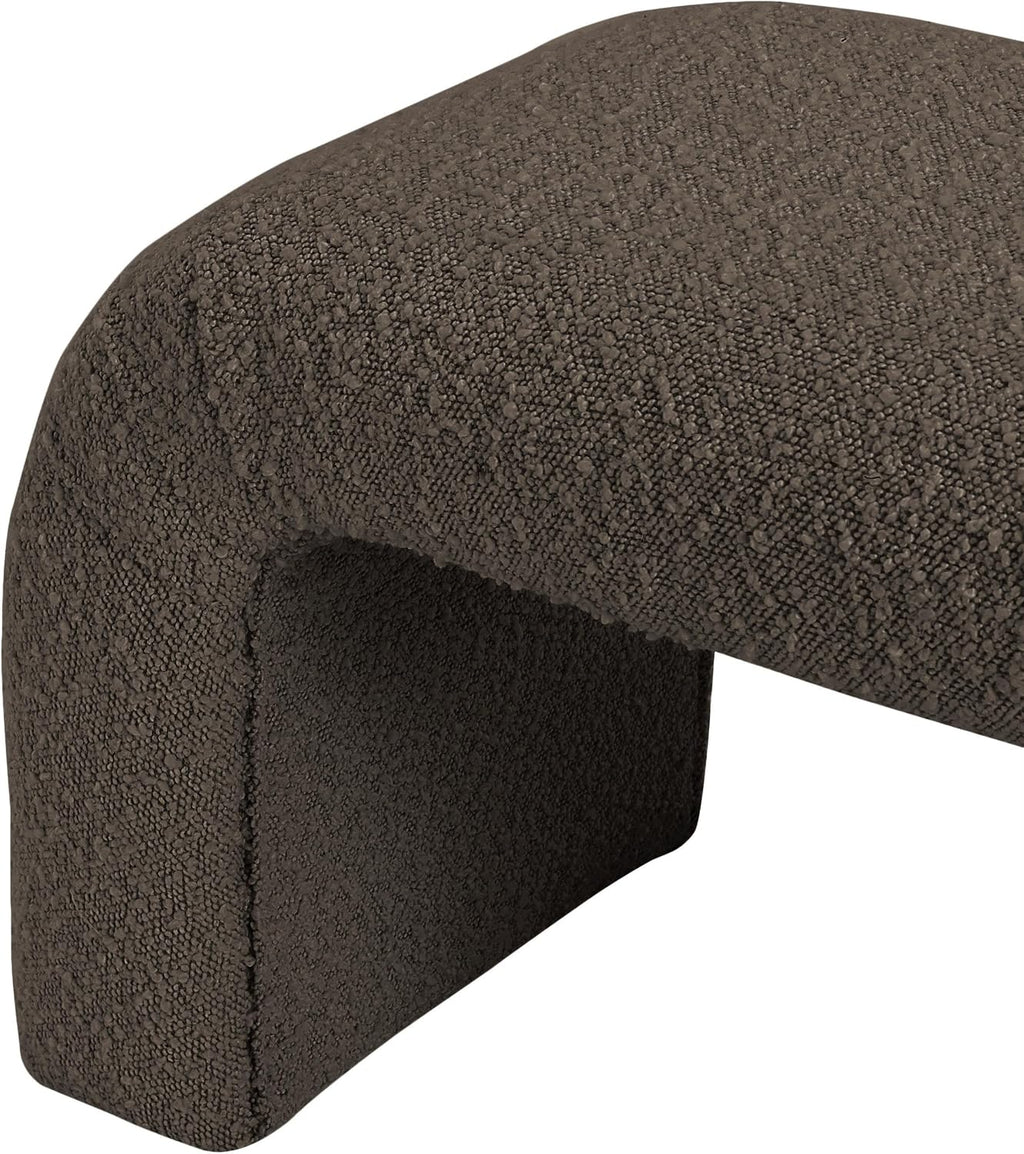 Meridian Furniture 169Brown Niagara Collection Modern | Contemporary Boucle Fabric Upholstered Bench with Rich Brown Boucle Fabric, Curved Contemporary Design, 28" W x 15.5" D x 17.5" H, Brown