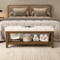 ABHENG Solid Rubber Wood Shoe Bench, Soft Chenille Material Upholstered Seat, 770LB Load Capacity, Multi-Storage for Entryway/Bedroom/Living Room, Vintage Style, 43.3"x15.7"x17.7", White,UASND65W