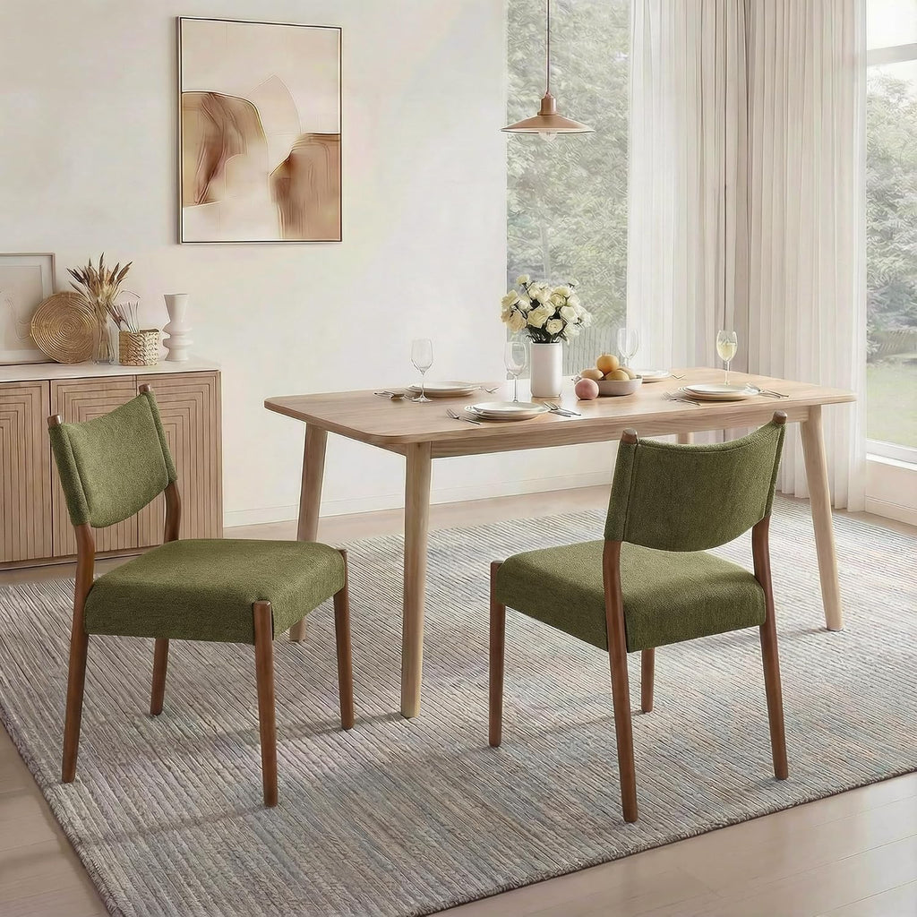KISLOT Dining Chairs Set of 2, Ergonomic Upholstered Wood Chairs, Green | Mid Century Modern Dining Room Chairs, Ergonomic Farmhouse Kitchen Chairs with Solid Rubber Wood Frame, Antique Walnut Leg