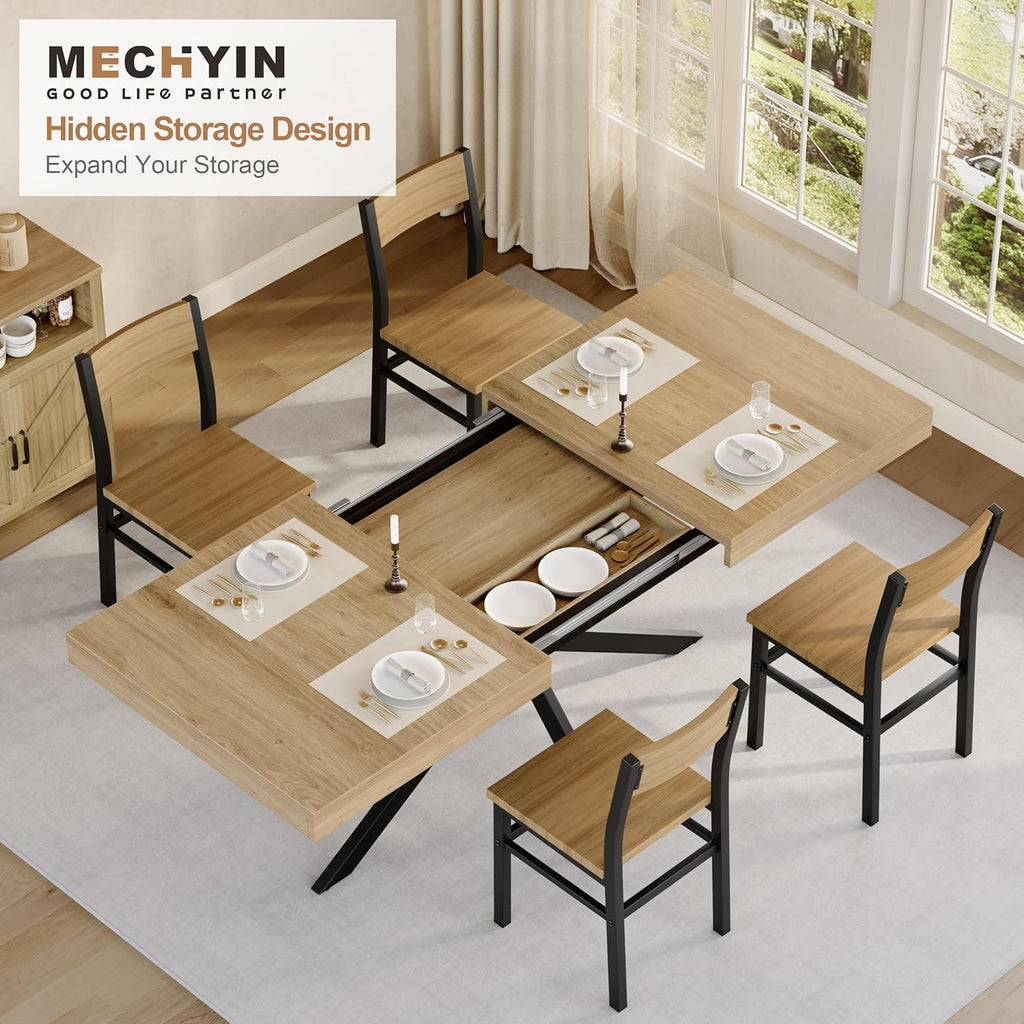 Extendable Dining Room Table for 4 6 8, 55"-70.9" Large Rectangle Kitchen Table,Wood Expandable Dining Table with Hidden Leaf & Storage, Space Saving, For Kitchen Dining Living Room,Diner Table,Oak