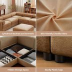 Oversized Modular Sectional Sofa with Storage Seat, 75.5" Chenille Lovseat Sofa with Cylindrical Backrest & Armrest, Modern Comfy 2-Seat Sofa Upholstered Deep Seat Couch for Living Room, Camel
