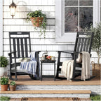 Outdoor Oversized Rocking Chairs Set of 2 with Side Table, HDPE All-Weather Resistant, Front Porch Rockers, Black