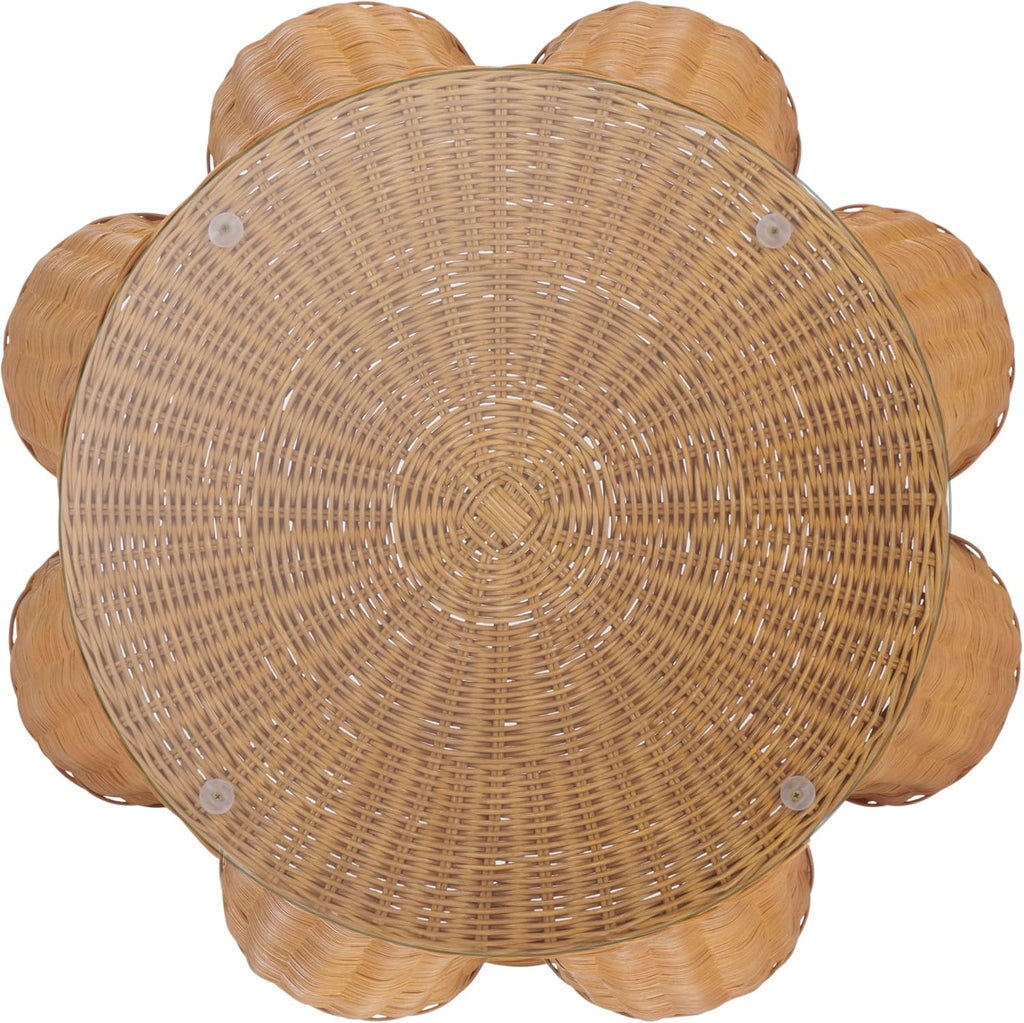 SAFAVIEH Couture Collection - Hylda Natural Rattan Accent Table, Round Shape, Glass Top Design, Fully Assembled (CWK3011A)