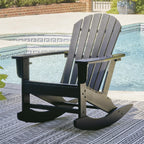 Signature Design by Ashley Sundown Treasure Outdoor Rocking Chair in Black, All-Weather Adirondack Patio Rocker, Durable Weather Resistant HDPE, 250 lb Capacity, 1 Built-In Cup Holder