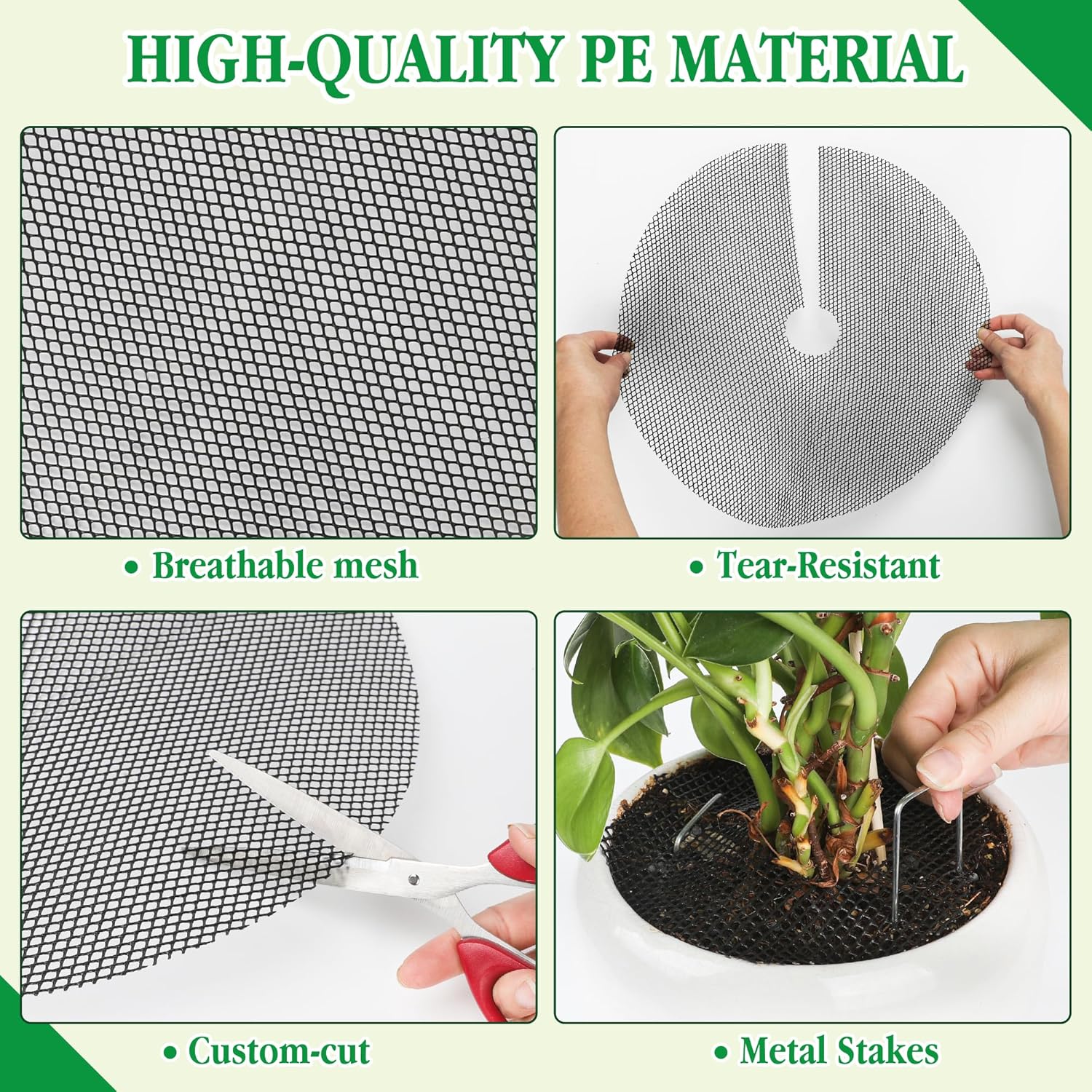 6pc 15.7" Plant Pot Covers Custom Cut Plant Pot Grids to Protect Soil from Animals for Indoor & Outdoor Potted Plants by Preventing Soil Damage Includes 18 Securing Stakes