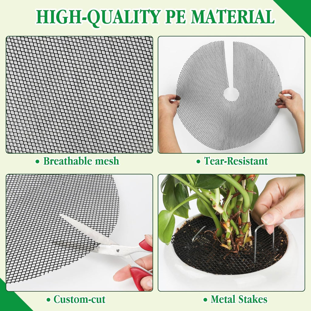 10pc 15.7" Plant Pot Covers Custom Cut Plant Pot Grids to Protect Soil from Animals for Indoor & Outdoor Potted Plants by Preventing Soil Damage Includes 30 Securing Stakes