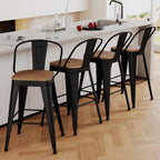 Aklaus Metal Bar Stools Set of 4,30 inch Barstools Bar Height Bar Stool with Backs Farmhouse Bar Stools with Large Seat High Back Kitchen Dining Chairs Modern Bar Chairs Matte Black Stools
