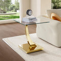 23" Glass End Table, Modern Square Side Table with Tempered Glass Top and Gold Horn-Shaped Stainless Steel Base for Apartment, Office