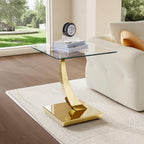 23" Glass End Table, Modern Square Side Table with Tempered Glass Top and Gold Horn-Shaped Stainless Steel Base for Apartment, Office