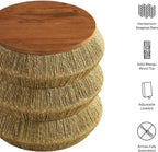 Modway Maris Hand-Woven Seagrass and Wood Round Side Table – 18 Inch Drum End Table for Boho, Coastal, or Modern Living Rooms in Walnut Natural