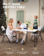 FanttikOutdoor Folding Table 4 Foot Quick Adjust Portable Plastic 4 Heights | Effortless Adjustable Height Small Card Table, Fixing Lock, Indoor Outdoor Use for Party Camping, 2-Pack White Zeta X4 Pro