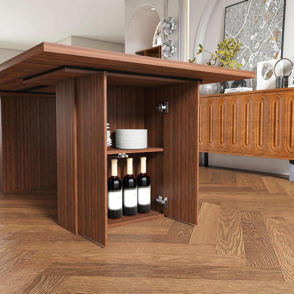 kevinplus78.74'' Rectangular Wood Dining Table with Hidden Storage Space for 4-6, Modern Midcentury Kitchen Dinner Table for Dining Room Living Room, Easy Assembly, Walnut