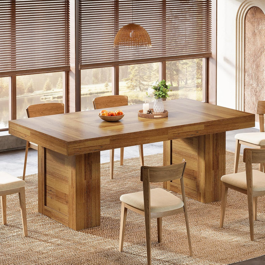 Tribesigns 63'' Farmhouse Dining Table for 6, Rectangle Wooden Kitchen Table with Heavy-Duty Legs, Rustic Large Dining Room Furniture for Family Meals, Banquets & Dinner Parties, Oak