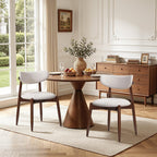 SUBRTEX Dining Chairs Set of 4,Upholstered Dining Room Chairs with Curved Backrest & Solid Wood Legs, Mid Century Modern Farmhouse Kitchen Chairs, Oatmeal & Walnut Legs