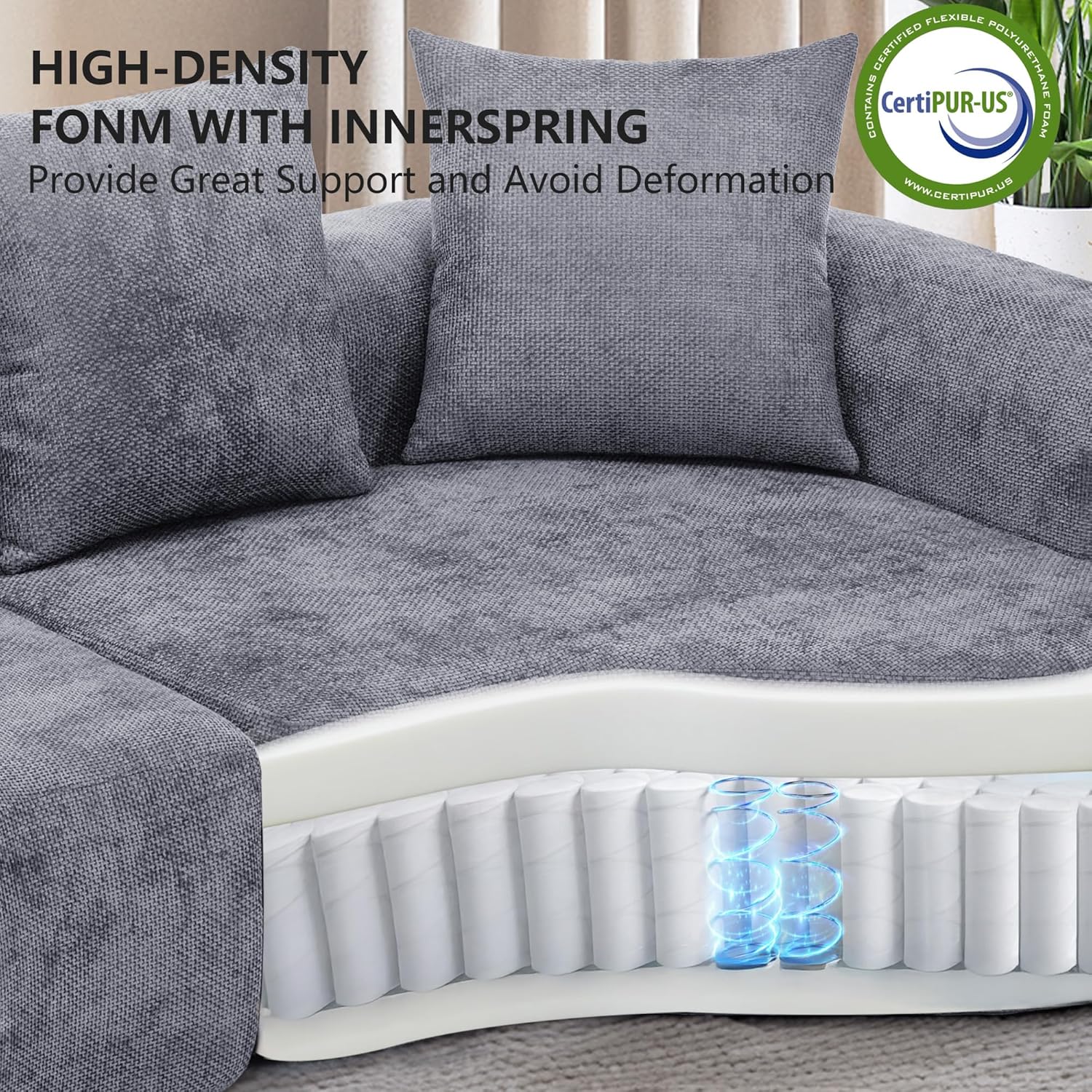 L Shaped Single Sofa, Modern Comfy Chenille Fabric Loveseat Couch, No Assembly Required Small Couch with Deep Seat, 2 Pillows for Living Room, Apartment, Bedroom