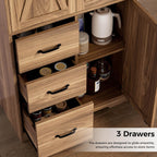 IRONCK Pantry Cabinet, Storage Cabinet with 3 Door & Drawer, Oak Brown | Adjustable Shelf. 67.5inch Tall. 5 Tier Freestanding. 150 lbs Per Shelf. Farmhouse Style. FSC-certified Wood. Anti-tip.