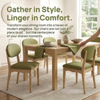 ROCITY Green Upholstered Dining Chairs Set of 2 Wood Dining Room Chairs Farmhouse Boho Kitchen Chairs Linen Fabric Natural Oak Wood