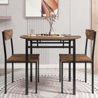 Merax 3-Piece Foldable Dining Table Set for 2 with Drop Leaf Tabletop and Two Chairs for Small Places, Kitchen, Living Room, Apartment, Rustic Brown