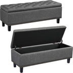 Yaheetech 49in Square Storage Ottoman Coffee Table with Nailhead, Dark Gray | Button-Tufted Linen-Look Fabric Bench, 3.5C Storage Space, Wood Legs, Metal Hinges, for Bedroom Foot of Bed Living Room