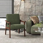 Yaheetech Accent Chairs, Mid-Century Corduroy Fabric Armchairs, Dark Green | Corduroy Chair with Solid Wood Legs, Cozy Reading Leisure Chair for Living Room, Bedroom, Waiting Room