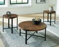 GTU Furniture Casual Acacia Wood Square 3-Piece Coffee Table Set, Cocktail Table with 2 Matching End Tables, Brown Finish for Living Room