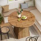 Solid Wood Round Dining Table for 4, Small Circle Kitchen Table with Thickened Top & Sturdy Pedestal Base for Dining Room, Living Room, Kitchen, 39.4 x 29.5 Inches, Farmhouse Style (Table Only)