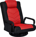 Yaheetech Floor Gaming Chair High-Back Swivel Adjustable Folding Seat Red | Foam-padded polyester mesh seat on an iron frame swivels 360°, reclines for gaming or TV, and folds flat for easy storage.