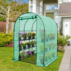 EAGLE PEAK 3-Tier Walk in Portable Greenhouse with 8 Wire Shelves, Indoor and Outdoor Garden House with Roll Up Zipper Door and Windows, Easy Set Up, 56.3"x56.3"x76.8", Clear/Green PE Cover