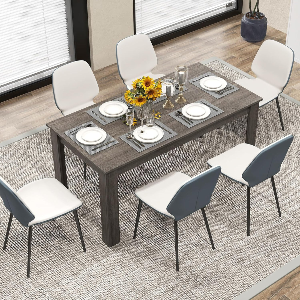 63“ Large Dining Table for 4-6 People, Rectangular Dining Room Table, Wooden Kitchen Table with L-Shaped Legs, Modern Farmhouse Dinette Table for Restaurant, Living Room, Family