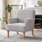 HUIMO Linen Fabric Accent Chair, Mid-Century Modern Upholstered Armchair with Solid Wood Legs, Comfy Reading Club Chair for Living Room Bedroom (1, Dark Grey and White Stripe)