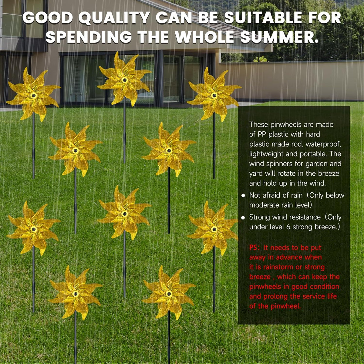 10 PCS Reflective Pinwheels for Yard and Garden Bird Devices Pre-Installed Sparkly Wind Spinner Deterrent to Scare Birds Away from Yard Patio Farm (Yellow)