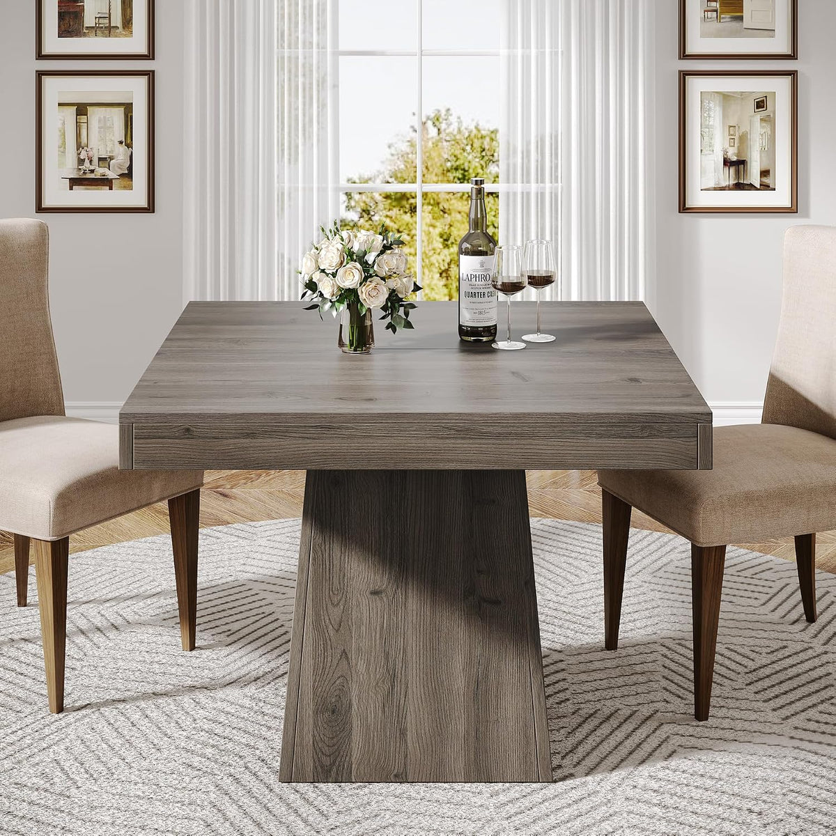 Tribesigns Square Dining Table for 4, 31.5-Inch Small Kitchen Table with Sturdy Pedestal Base, Farmhouse Dinner Table for Dining Room, Living Room, Kitchen, Light Gray