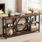 Tribesigns 70.9 Inch Extra Long Console Table for Entryway, Sofa Table Behind Couch with 3 Tier Wood Storage Shelves Industrial Metal Frame for Living Room Hallway Entryway, Brown Black
