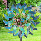 66 Inch Metal Outdoor Wind Spinner, 2-Way Wind Sculpture Spinner with Metal Stake, Waterproof 360 Degrees Kinetic Windmill Art Decoration for Patio Garden Lawn (A- Vintage Blue)
