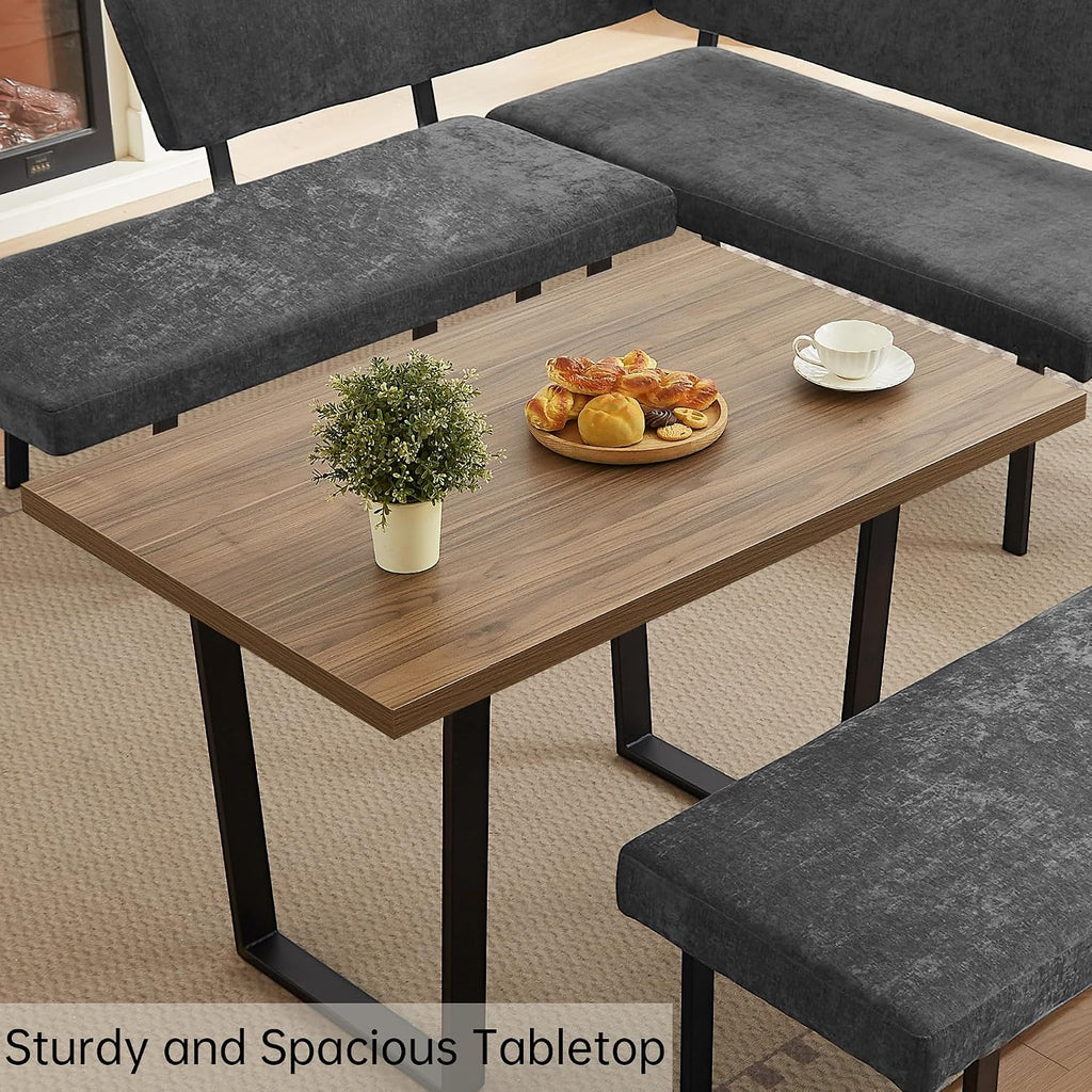 HIPIHOM 3-Piece Corner Dining Table Set with Bench, 67 Inch Space-Saving Breakfast Nook for Kitchen & Dining Room (Walnut Table & Grey Bench)