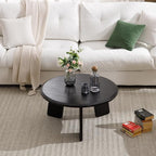 Modern Wood Coffee Table Small Desk Farmhouse Round Coffee Table Floor Table Couch Table Easy Assembly for Living Room/Office/Reception/Sofa Couch End, Black
