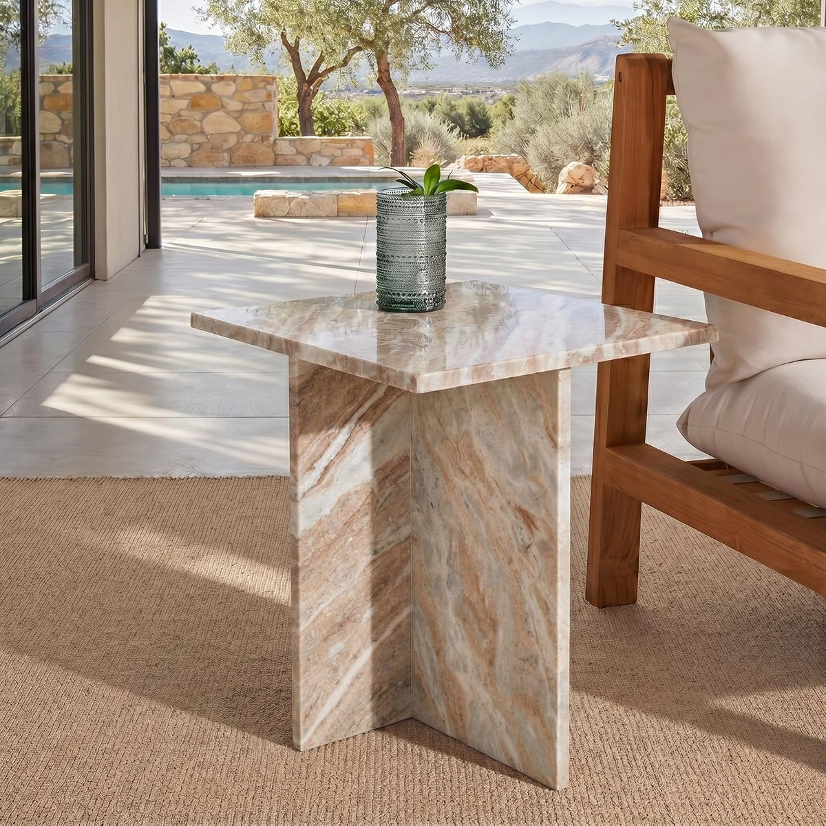SAFAVIEH Couture Collection Adriano White/Brown 2-Leg Marble Accent Table (Fully Assembled)