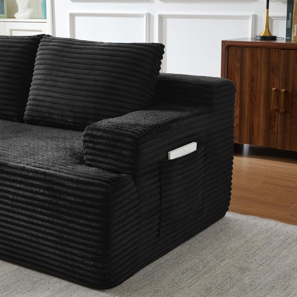 Eafurn 96" L Shaped Cloud Sectional Couch with Chaise, Deep Seat Modular Sectional Sofa Corduroy Memory Foam Sofa Couches for Living Room Bedroom, No Assembly Required, Black