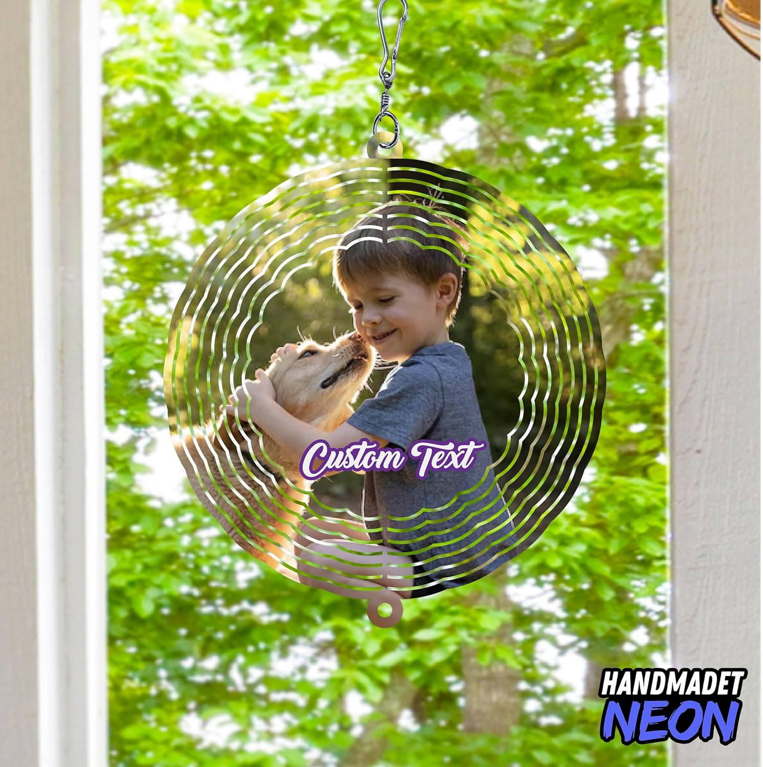 Personalized Dog Memorial with Photo Wind Spinner Metal Outdoor Art, Custom Picture Colorful 3D Kinetic Sculpture, Image Ornament Hanging Pet Loss Sympathy Gifts for Dogs