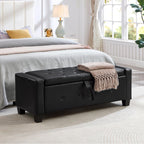 Betoko PU Leather Ottoman Bench with Storage,48" Mid Century Modern Storage Bed Bench for Bedroom,Button Tufted Ottoman Benches with Seating for Living Room,Entryway,Window (New PU Black)
