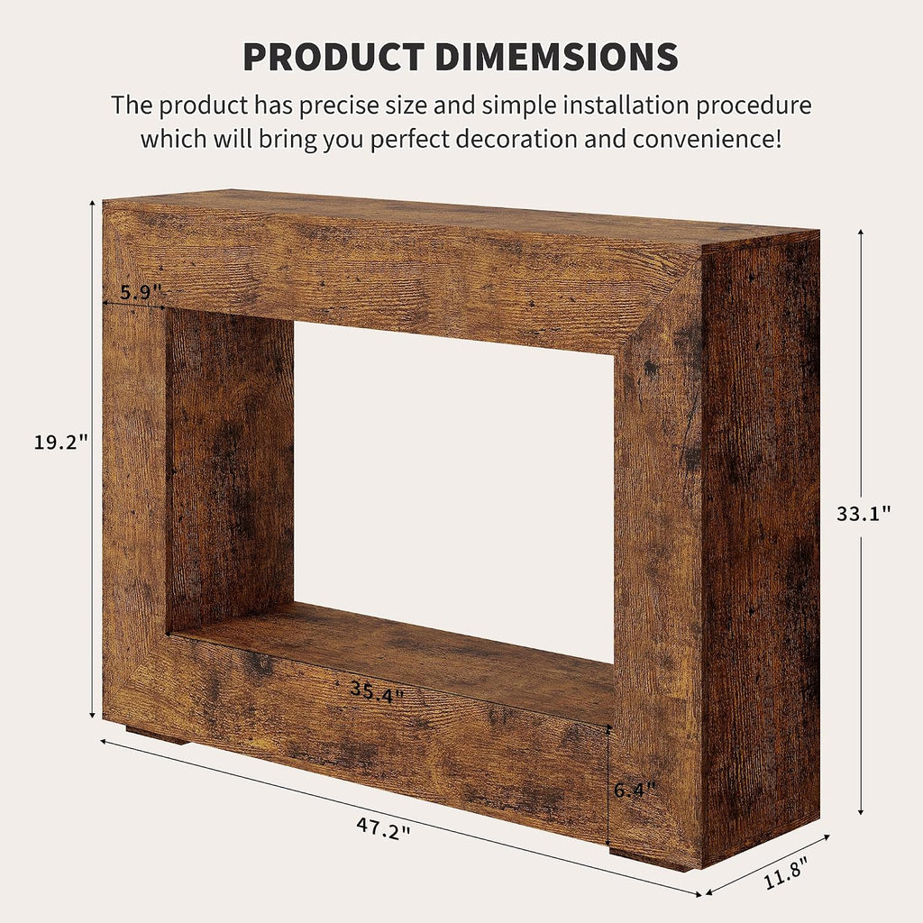 47" Farmhouse Console Table - Long Sofa Table Behind Couch, Wooden Entryway Table for Living Room, Hallway, Entrance, Rustic Rectangular Design, Brown