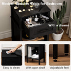 Black Nightstand with Drawers,Small Night Stand,Black Bedside Table