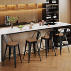 Aklaus Metal Bar Stools Set of 4,30 inch Barstools Bar Height Bar Stool with Backs Farmhouse Bar Stools with Large Seat High Back Kitchen Dining Chairs Modern Bar Chairs Matte Black Stools