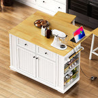 48" Kitchen Island with Drop Leaf, Power Outlet and Wheels | Drop Leaf Extension, Built-In Power Outlet, Rolling Wheels, 48 Inch Width, Kitchen Storage