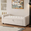 48" Ottoman with Storage, Tufted Storage Ottoman Bench, Convenient Living Room Fabrics Bench Seat, Entryway Shoe Benches with Inner Zipper & Arm, Rivetless Upholstered Window Seat Ottomans, Beige