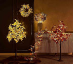 Hairui Lighted Maple Leaf Garland with Timer 6FT 24 Warm White LED, Fall Garland with Lights Battery Operated for Thanksgiving Harvest Christmas Wedding Decoration Indoor Outdoor