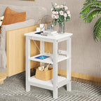 VECELO Modern Nightstands with Charging Station,Side End Table Night Stand with Storage Shelf for Small Spaces, Bedroom,Living Room